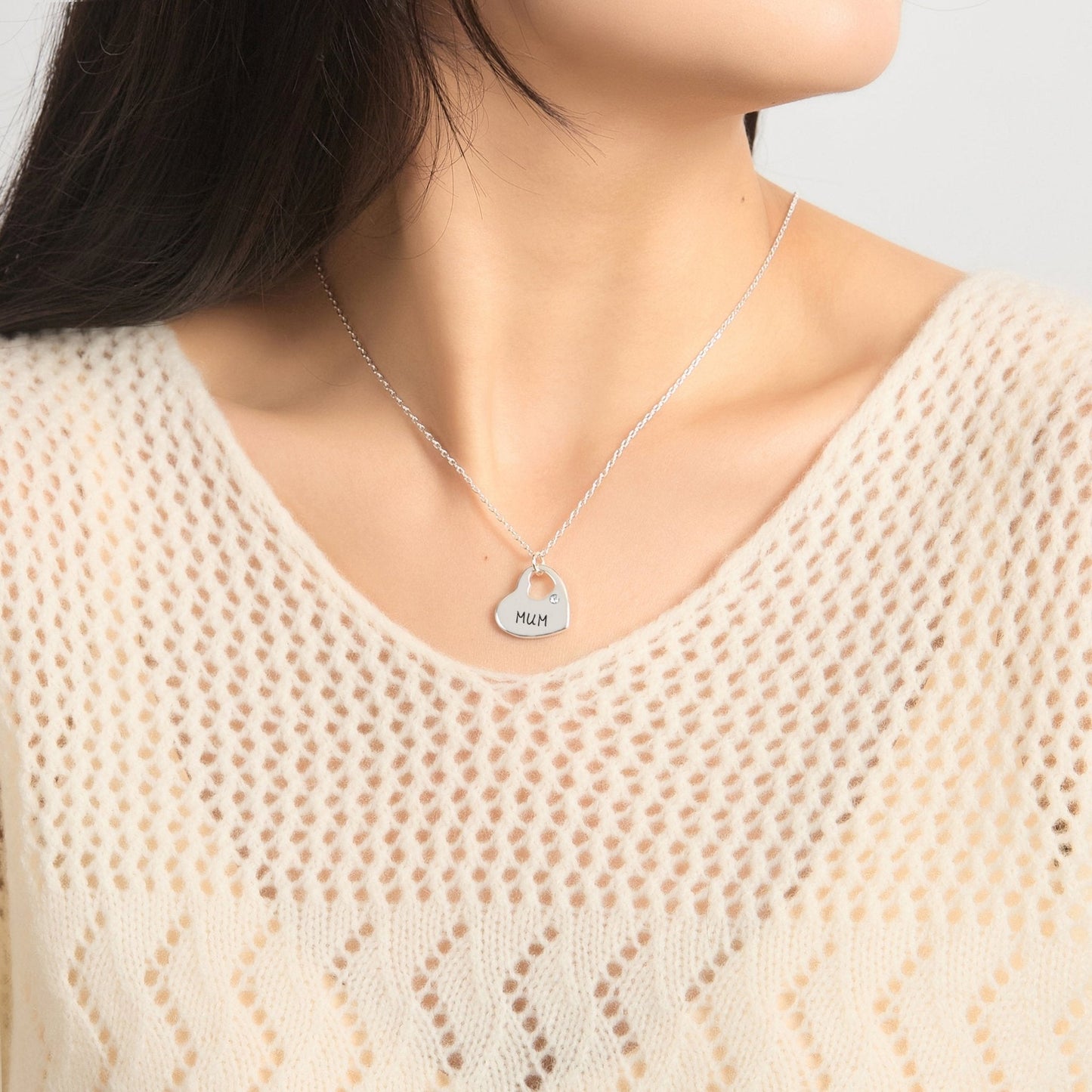 Mother and Daughter Quote Heart Necklace Created with Zircondia® Crystals