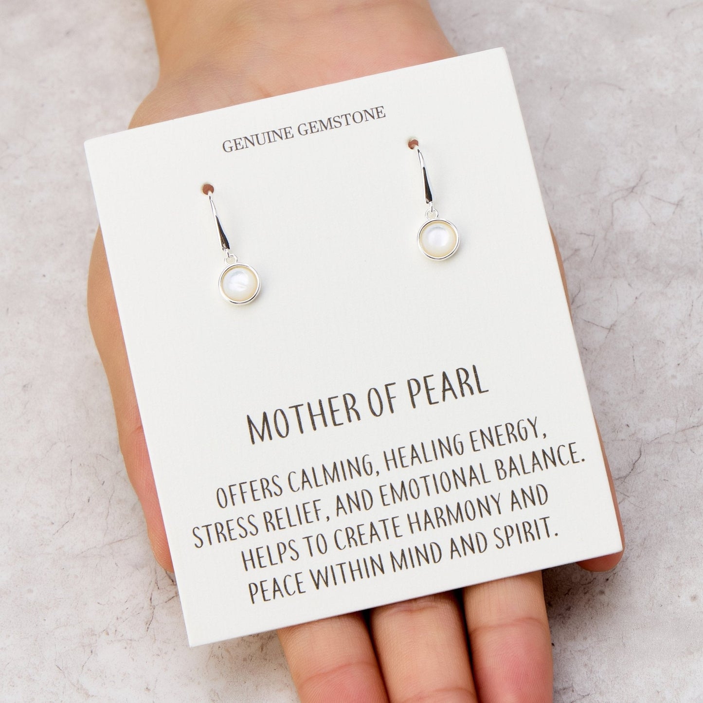 Mother of Pearl Drop Earrings with Quote Card