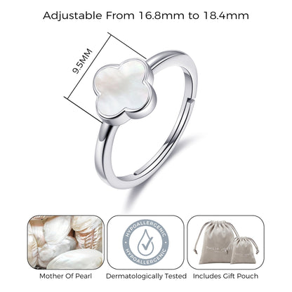 Mother of Pearl Gemstone Adjustable Clover Ring