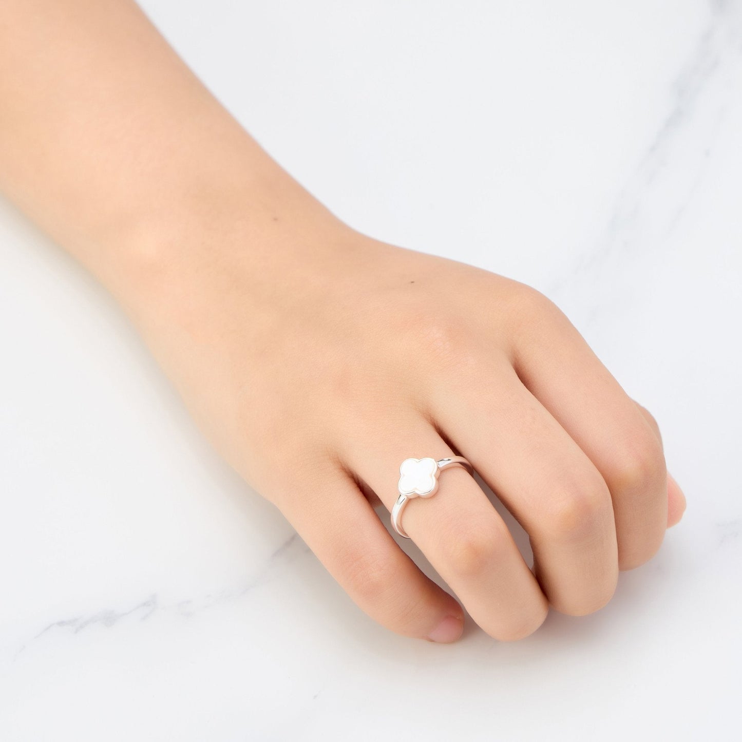 Mother of Pearl Gemstone Adjustable Clover Ring