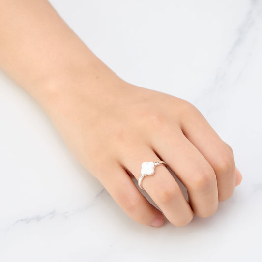 Mother of Pearl Gemstone Adjustable Clover Ring