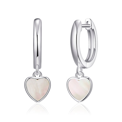 Mother of Pearl Gemstone Heart Charm Hoop Earrings with Quote Card