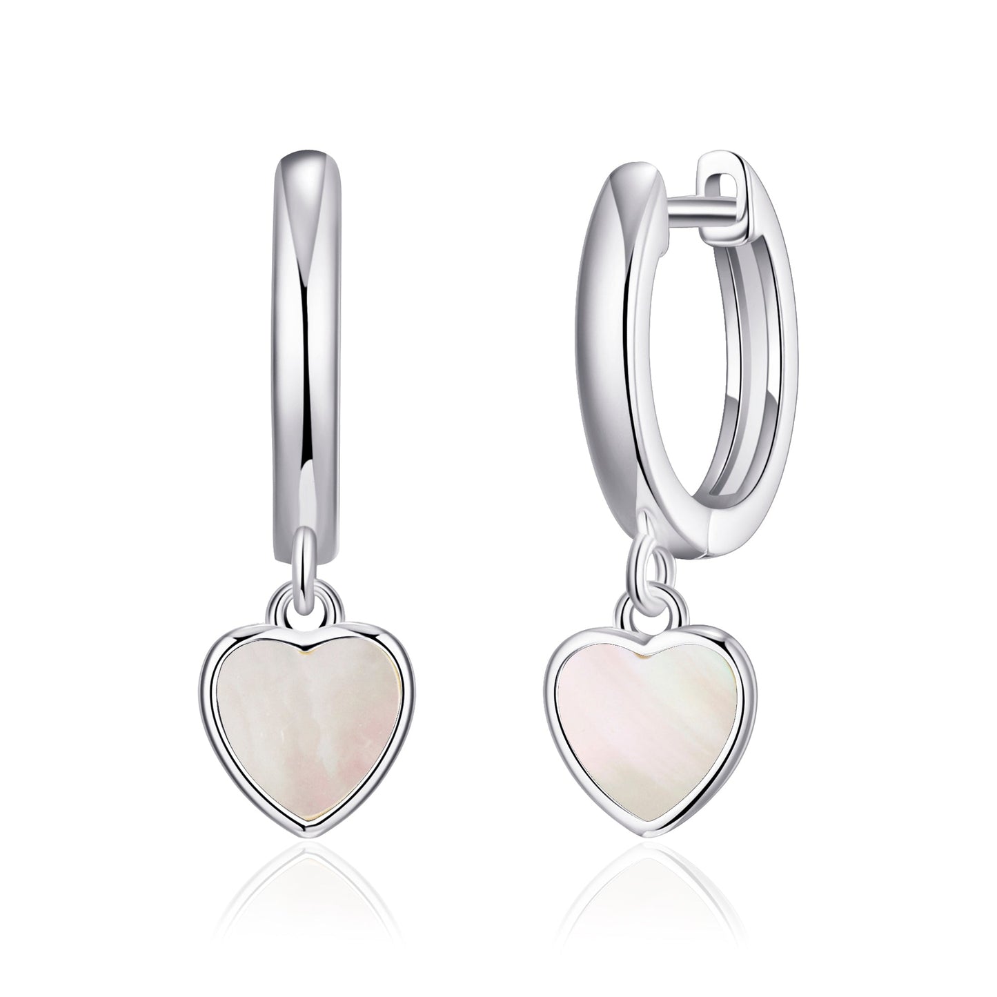 Mother of Pearl Gemstone Heart Charm Hoop Earrings