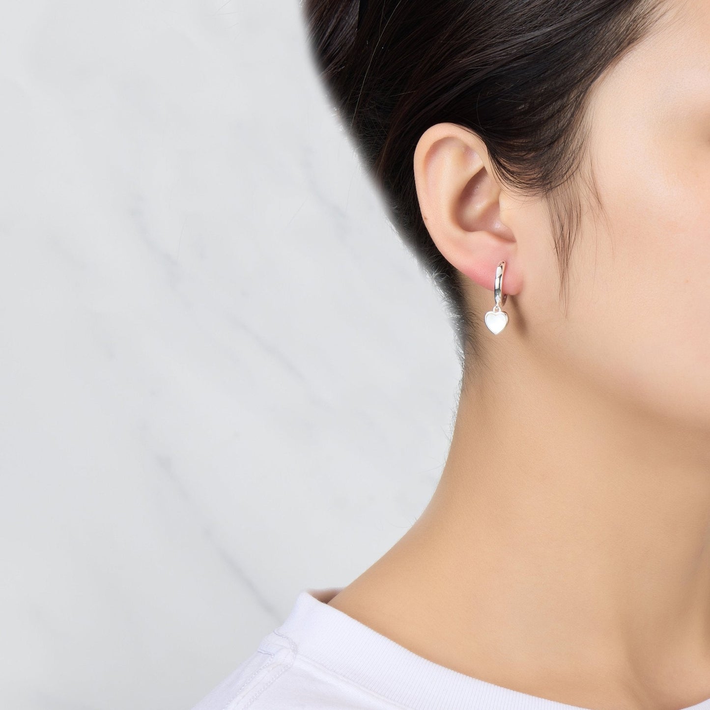 Mother of Pearl Gemstone Heart Charm Hoop Earrings with Quote Card