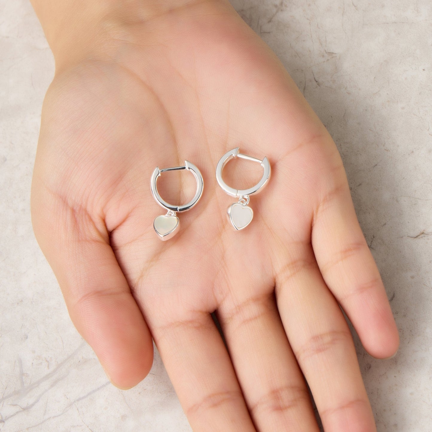 Mother of Pearl Gemstone Heart Charm Hoop Earrings with Quote Card