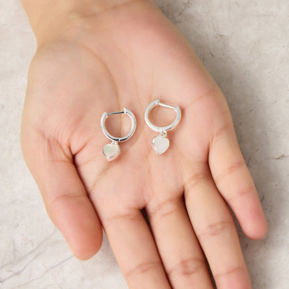 Mother of Pearl Gemstone Heart Charm Hoop Earrings with Quote Card