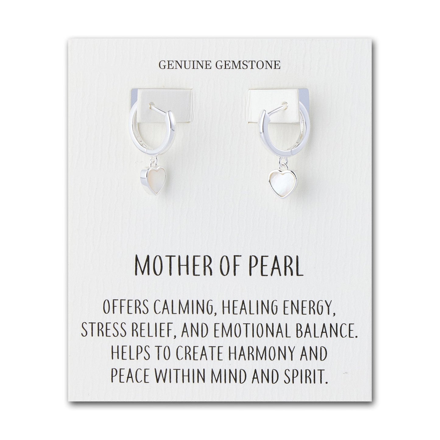 Mother of Pearl Gemstone Heart Charm Hoop Earrings with Quote Card