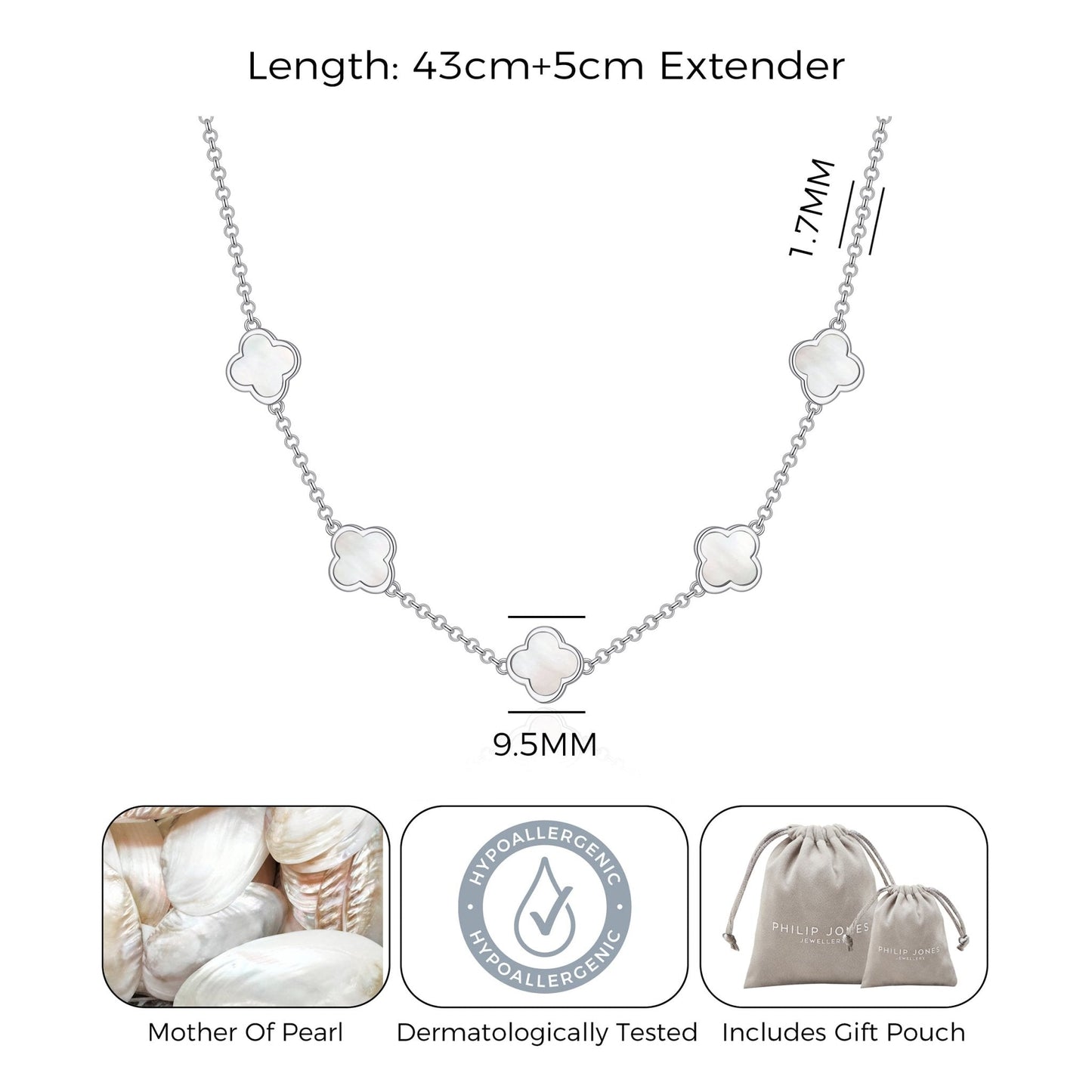 Mother of Pearl Gemstone Multi Clover Necklace