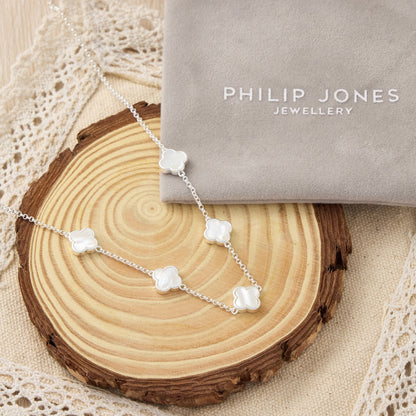 Mother of Pearl Gemstone Multi Clover Necklace