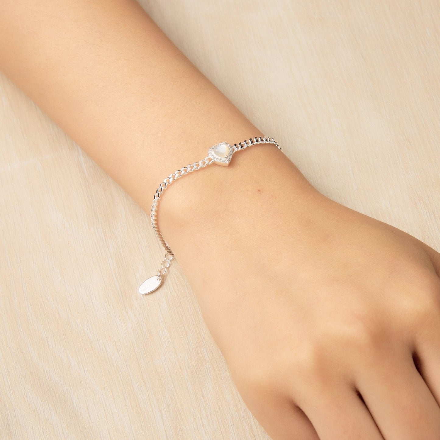 Mother Of Pearl Heart Gemstone Bracelet with Quote Card Created with Zircondia® Crystals