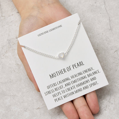 Mother Of Pearl Heart Gemstone Bracelet with Quote Card Created with Zircondia® Crystals