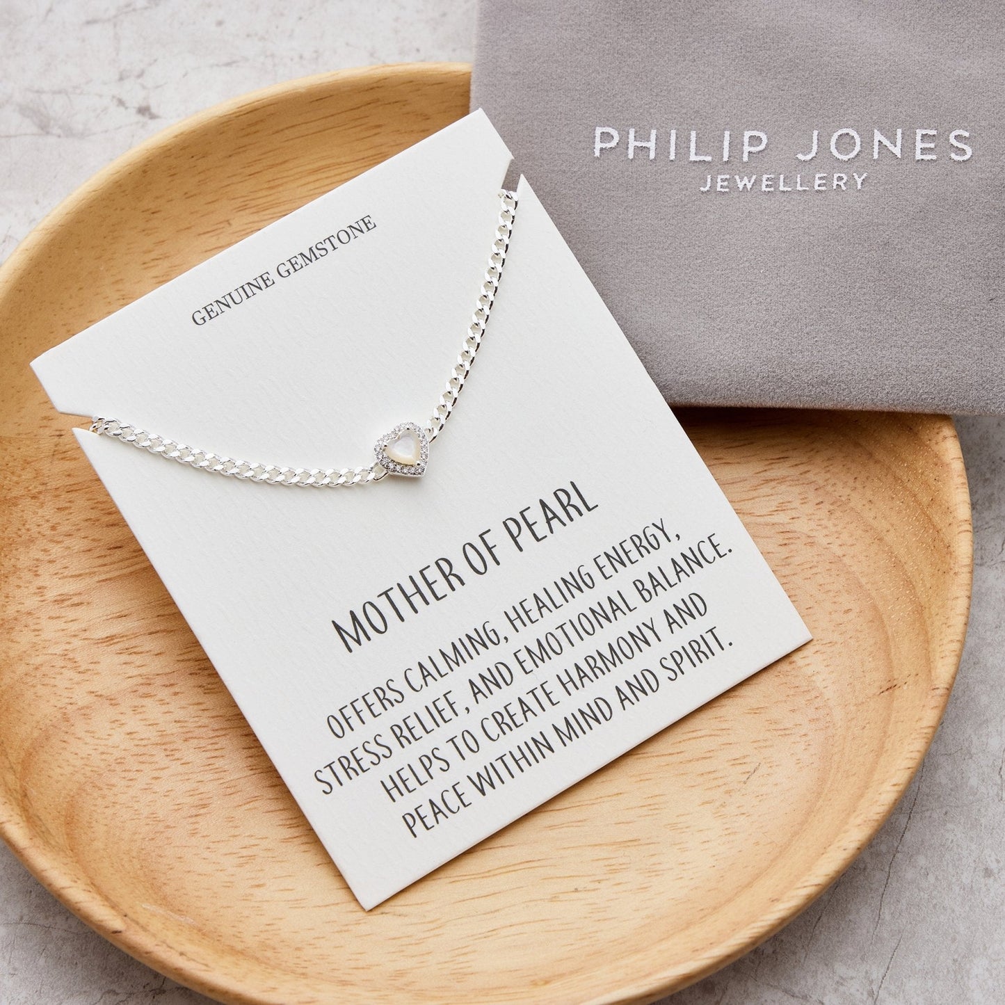 Mother Of Pearl Heart Gemstone Bracelet with Quote Card Created with Zircondia® Crystals