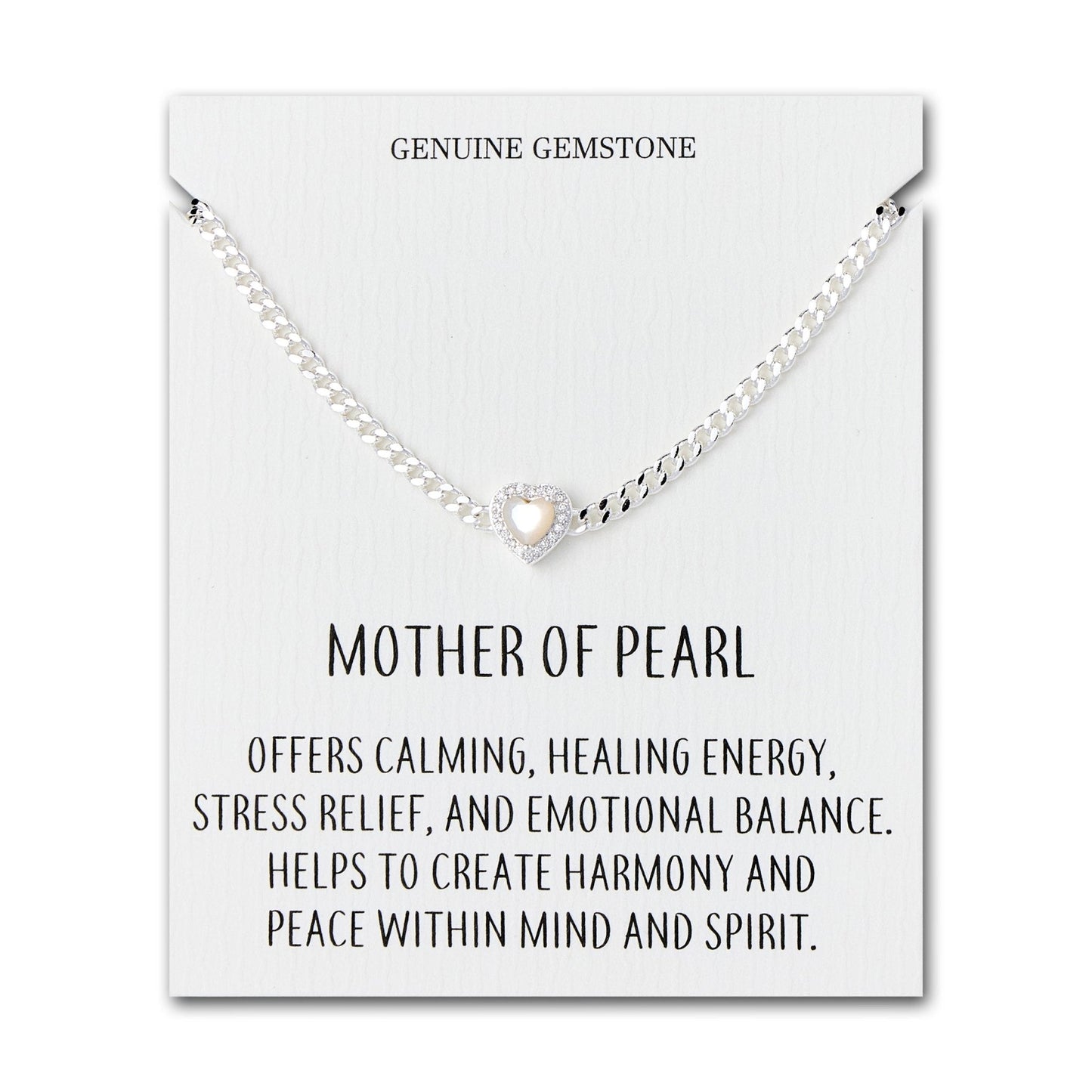 Mother Of Pearl Heart Gemstone Bracelet with Quote Card Created with Zircondia® Crystals