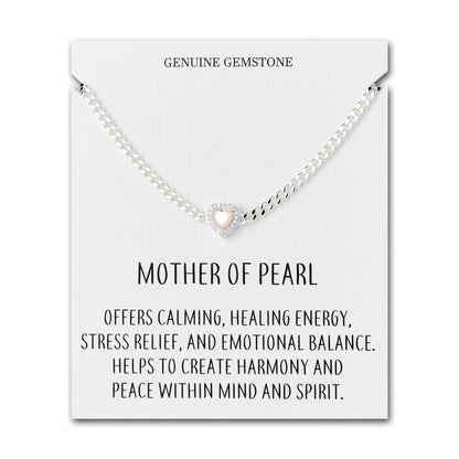 Mother Of Pearl Heart Gemstone Bracelet with Quote Card Created with Zircondia® Crystals