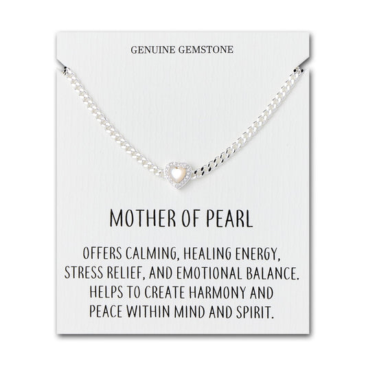 Mother Of Pearl Heart Gemstone Bracelet with Quote Card Created with Zircondia® Crystals