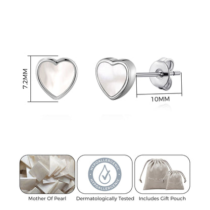 Mother of Pearl Heart Stud Earrings