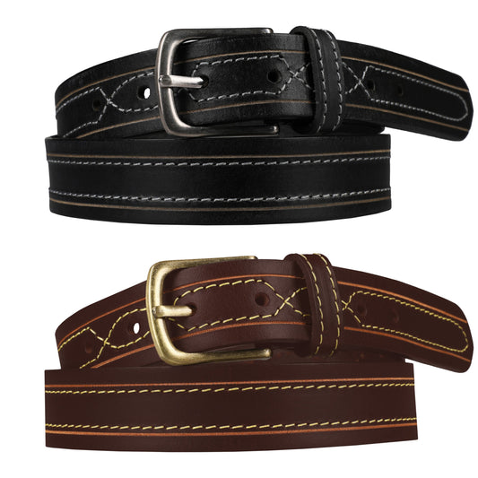 Ceinture en cuir pleine fleur Outback 3,17 cm de large à surpiqûres contrastantes