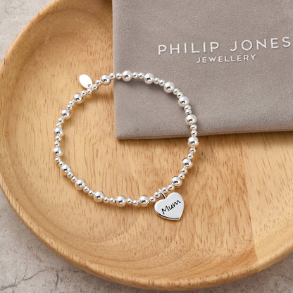 Mum Heart Charm Beaded Stretch Bracelet