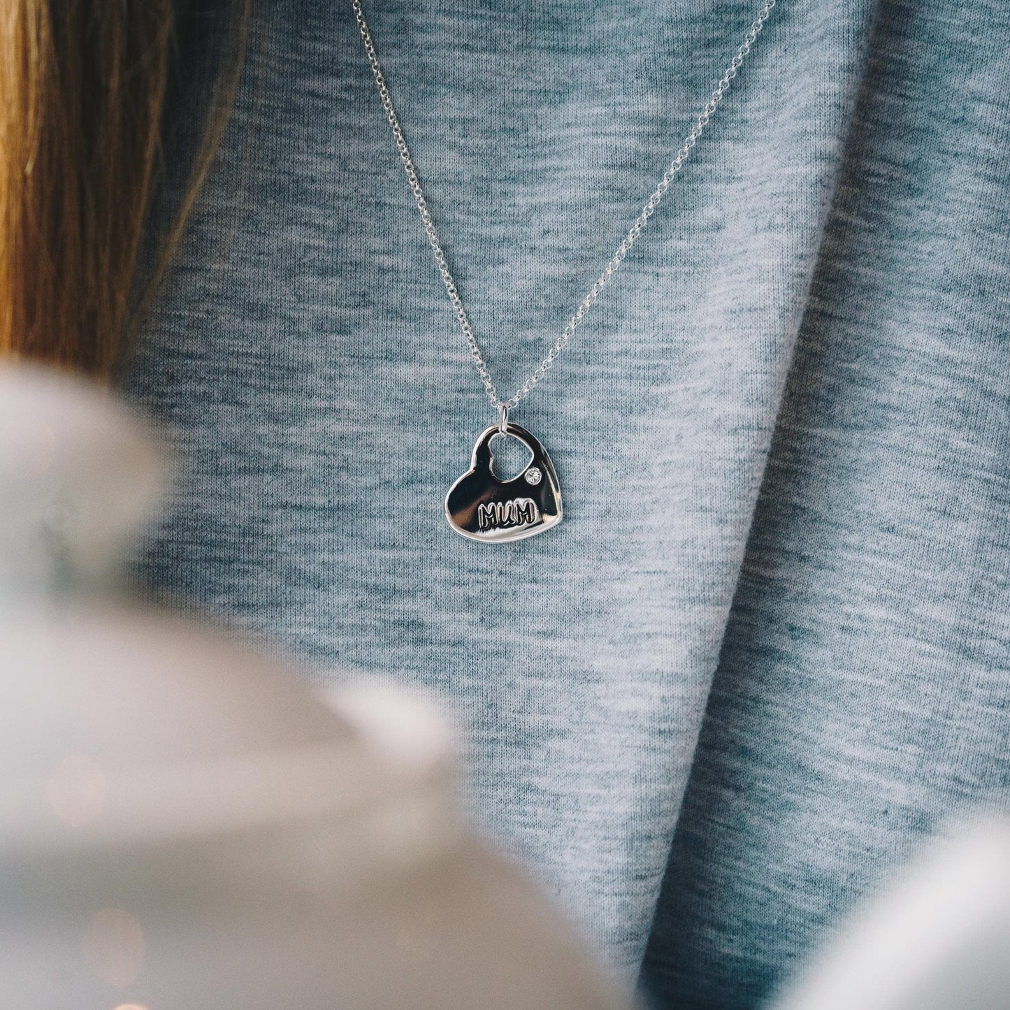 Mum Heart Necklace Created with Zircondia® Crystals