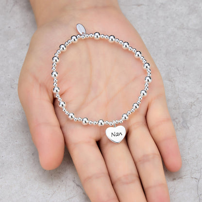 Nan Heart Charm Beaded Stretch Bracelet