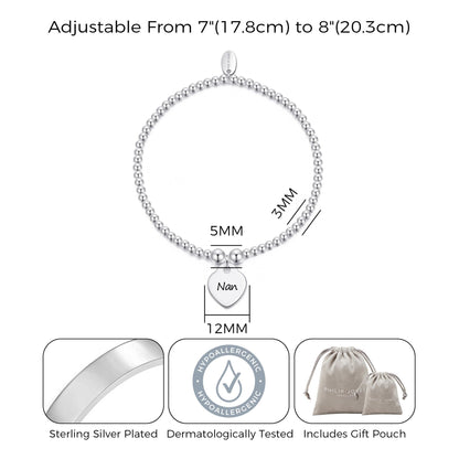 Nan Heart Charm Beaded Stretch Bracelet