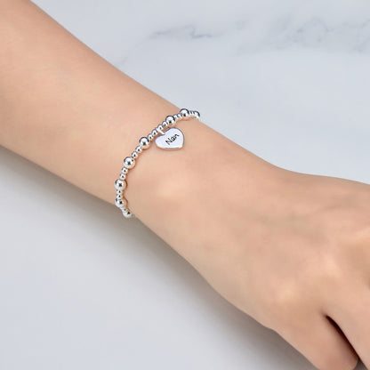 Nan Heart Charm Beaded Stretch Bracelet