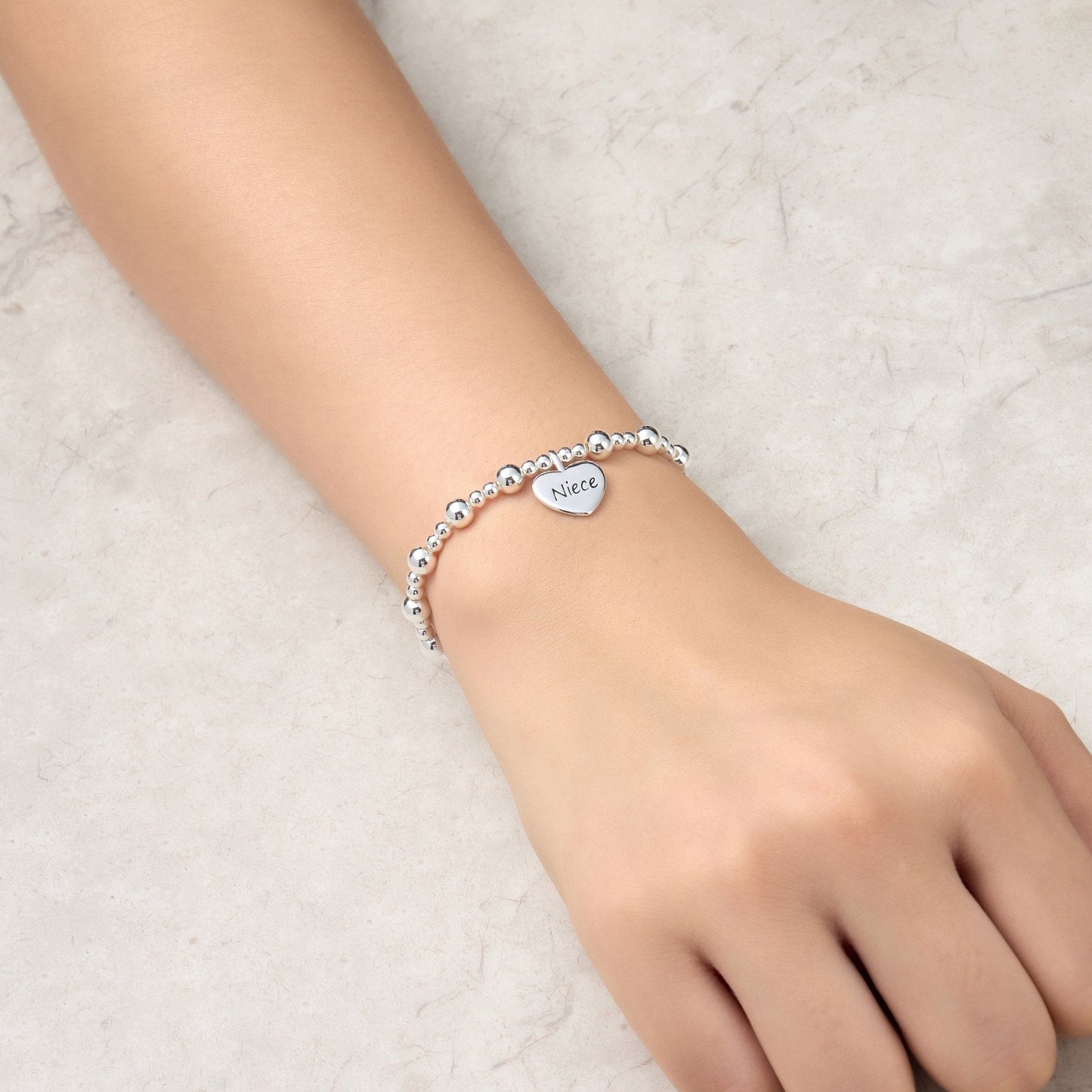 Niece Heart Charm Beaded Stretch Bracelet