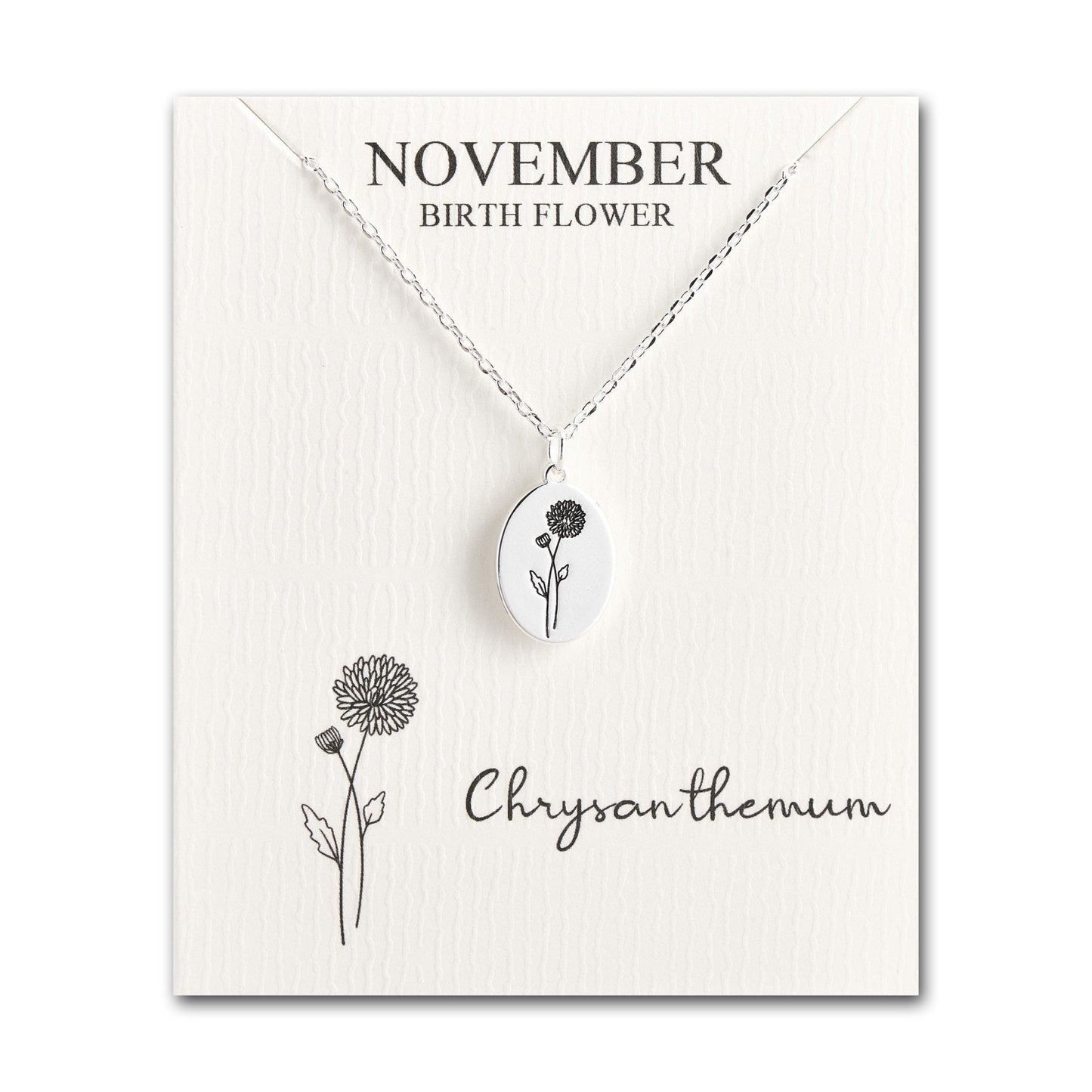 November Birth Flower Chrysanthemum Necklace with Card