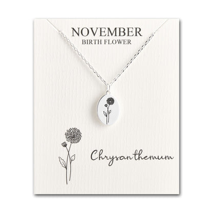 November Birth Flower Chrysanthemum Necklace with Card