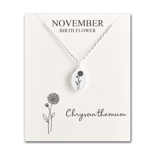 November Birth Flower Chrysanthemum Necklace with Card