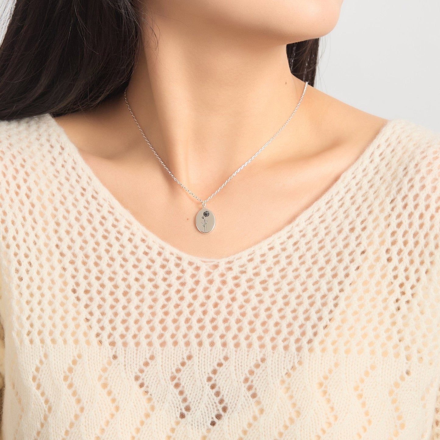 Collier Chrysanthème Fleur de Naissance de Novembre avec Carte