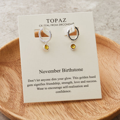 November Birthstone Hoop Earrings Created with Topaz Zircondia® Crystals