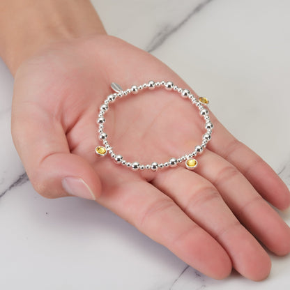 November (Citrine) Birthstone Stretch Charm Bracelet with Quote Gift Box