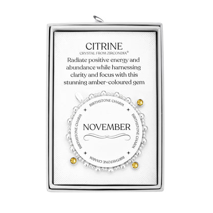 November (Citrine) Birthstone Stretch Charm Bracelet with Quote Gift Box