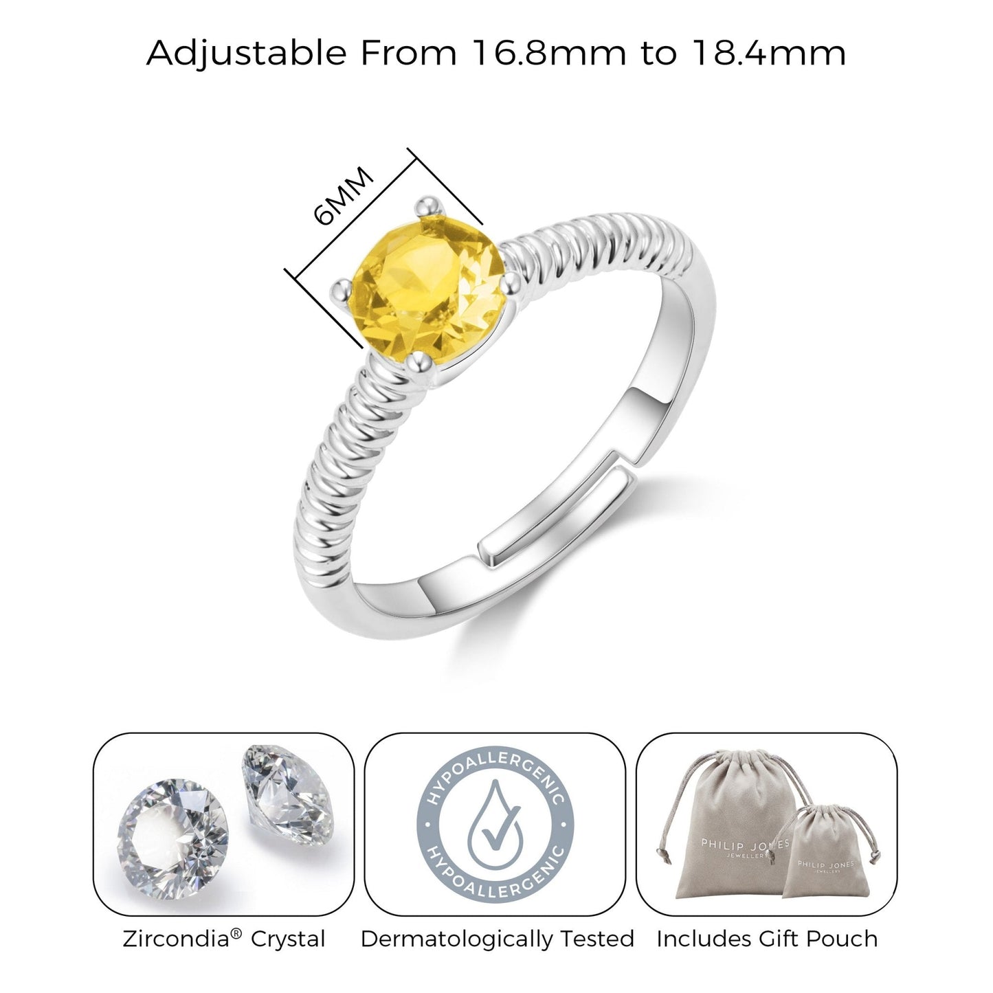 November (Topaz) Adjustable Birthstone Ring Created with Zircondia® Crystals