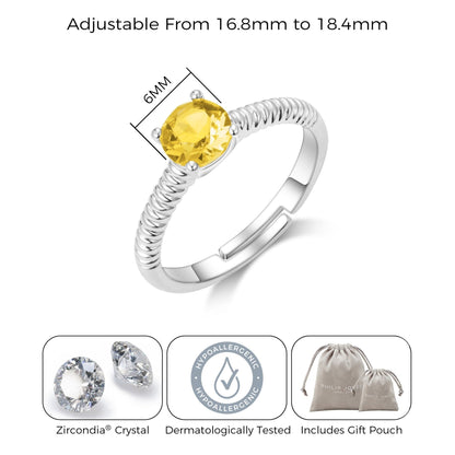 November (Topaz) Adjustable Birthstone Ring Created with Zircondia® Crystals