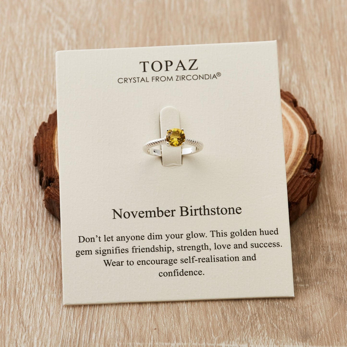 November (Topaz) Adjustable Birthstone Ring Created with Zircondia® Crystals