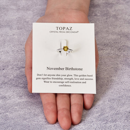 November (Topaz) Adjustable Birthstone Ring Created with Zircondia® Crystals