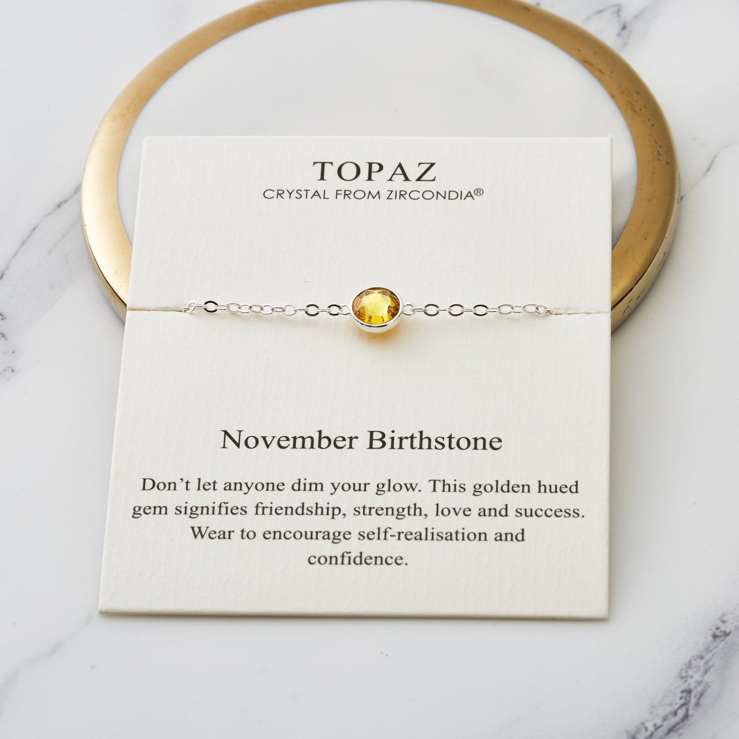November (Topaz) Birthstone Anklet Created with Zircondia® Crystals