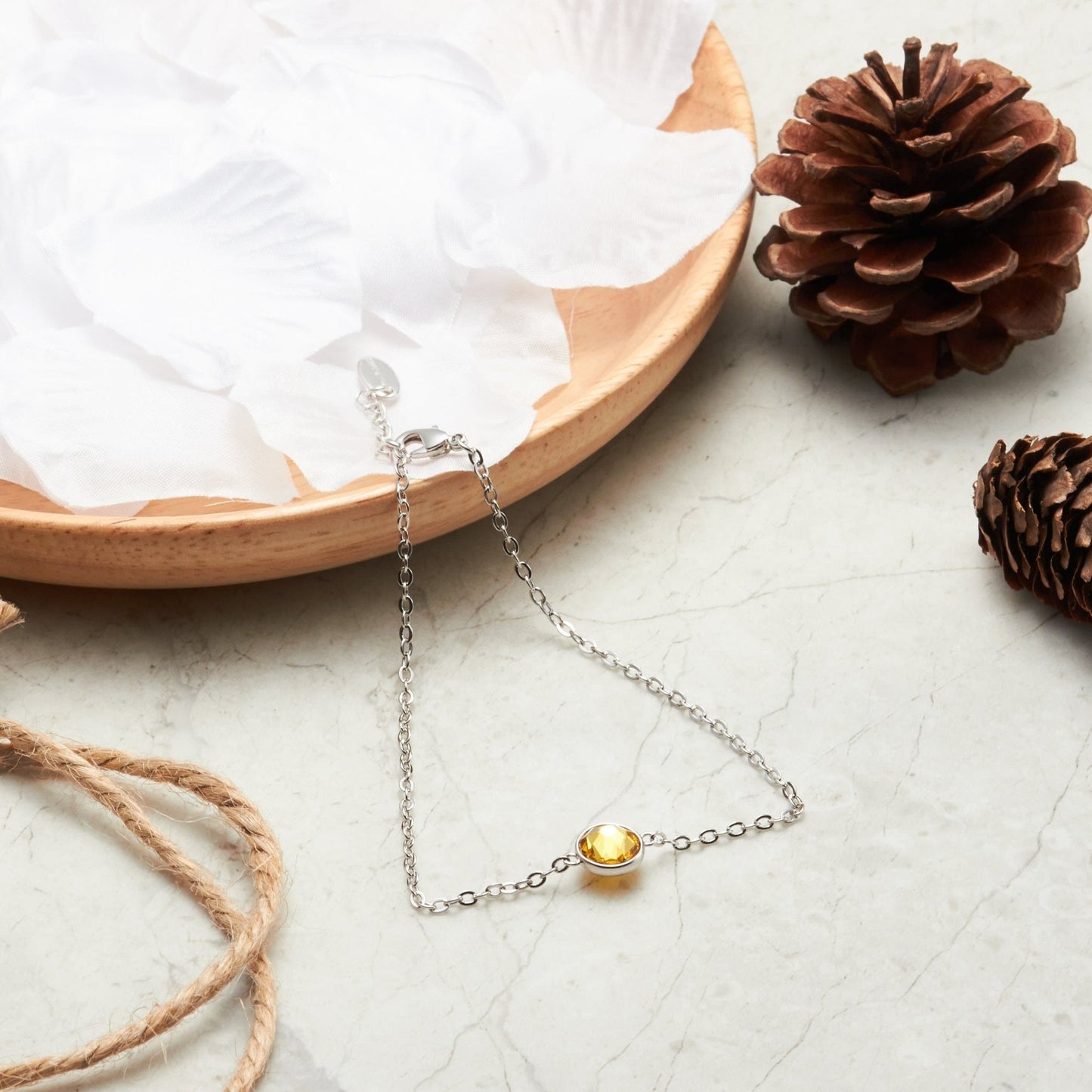 November (Topaz) Birthstone Anklet Created with Zircondia® Crystals