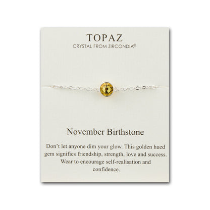 November (Topaz) Birthstone Anklet Created with Zircondia® Crystals