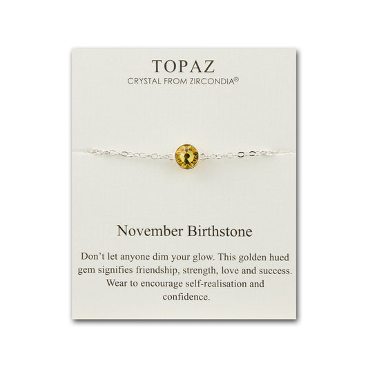 November (Topaz) Birthstone Anklet Created with Zircondia® Crystals
