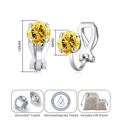 November (Topaz) Birthstone Clip On Earrings Created with Zircondia® Crystals