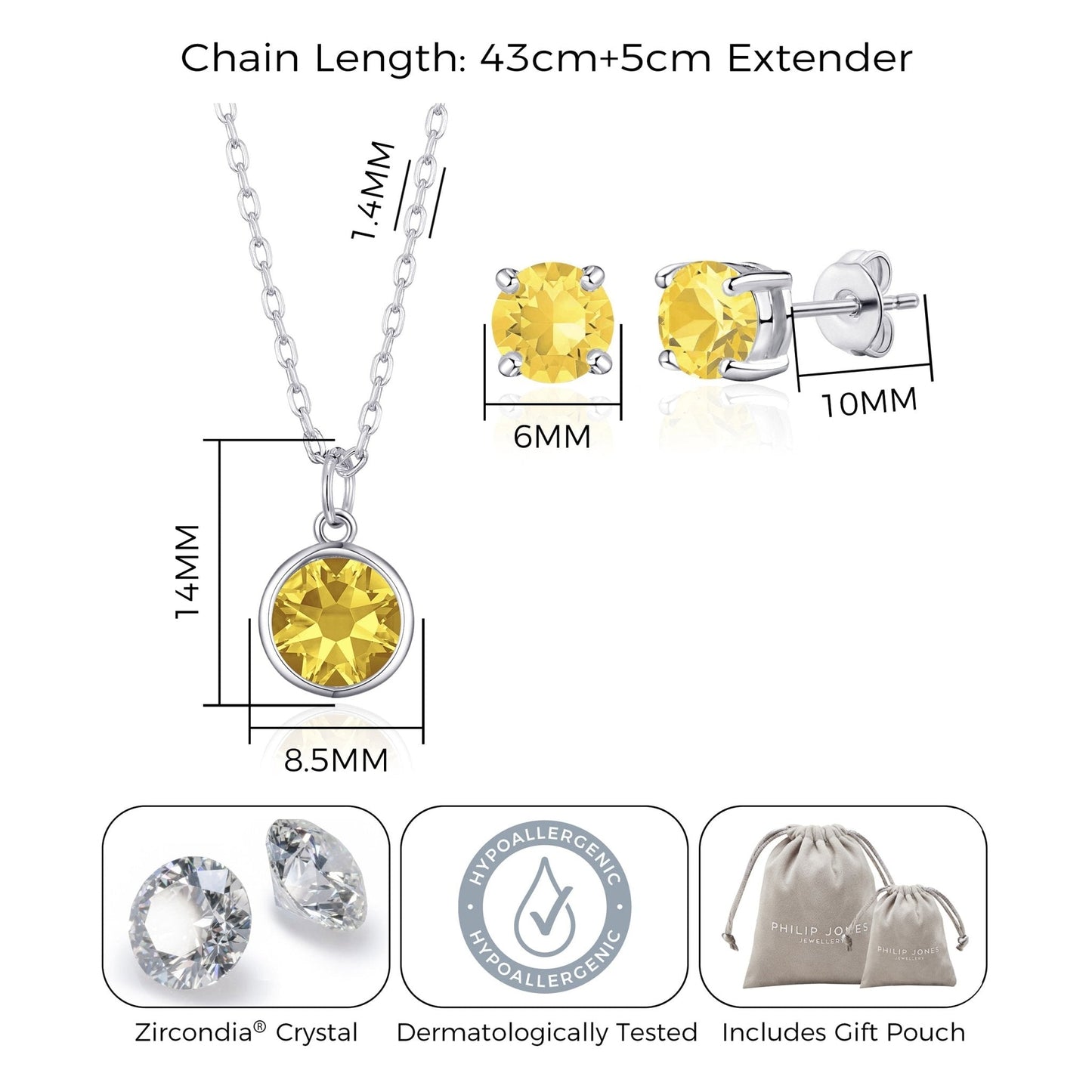 November (Topaz) Birthstone Necklace & Earrings Set Created with Zircondia® Crystals