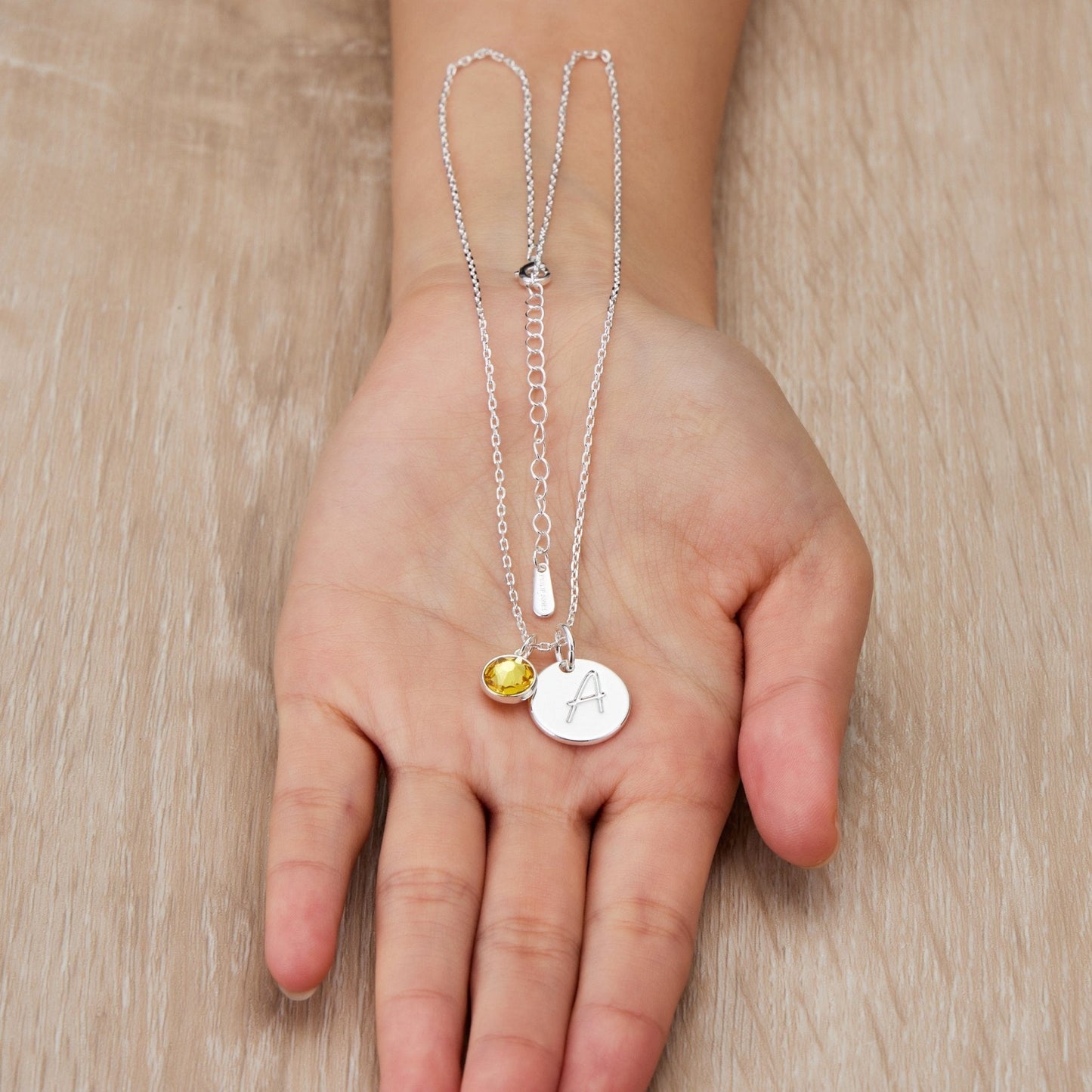 November (Topaz) Birthstone Necklace with Initial Charm (A to Z) Created with Zircondia® Crystals