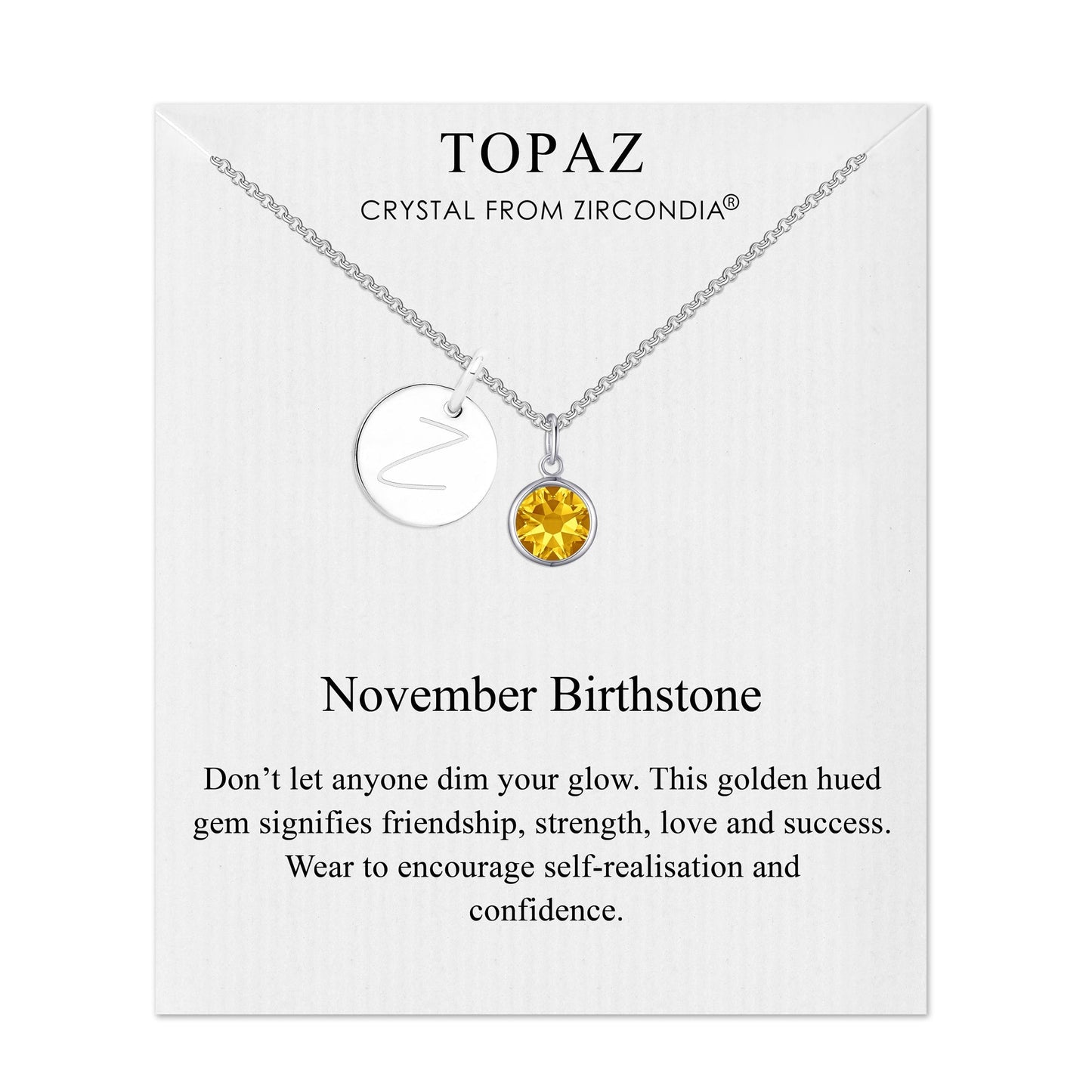 November (Topaz) Birthstone Necklace with Initial Charm (A to Z) Created with Zircondia® Crystals