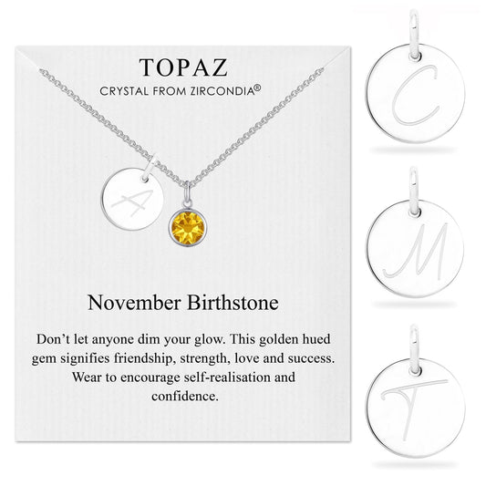 November (Topaz) Birthstone Necklace with Initial Charm (A to Z) Created with Zircondia® Crystals