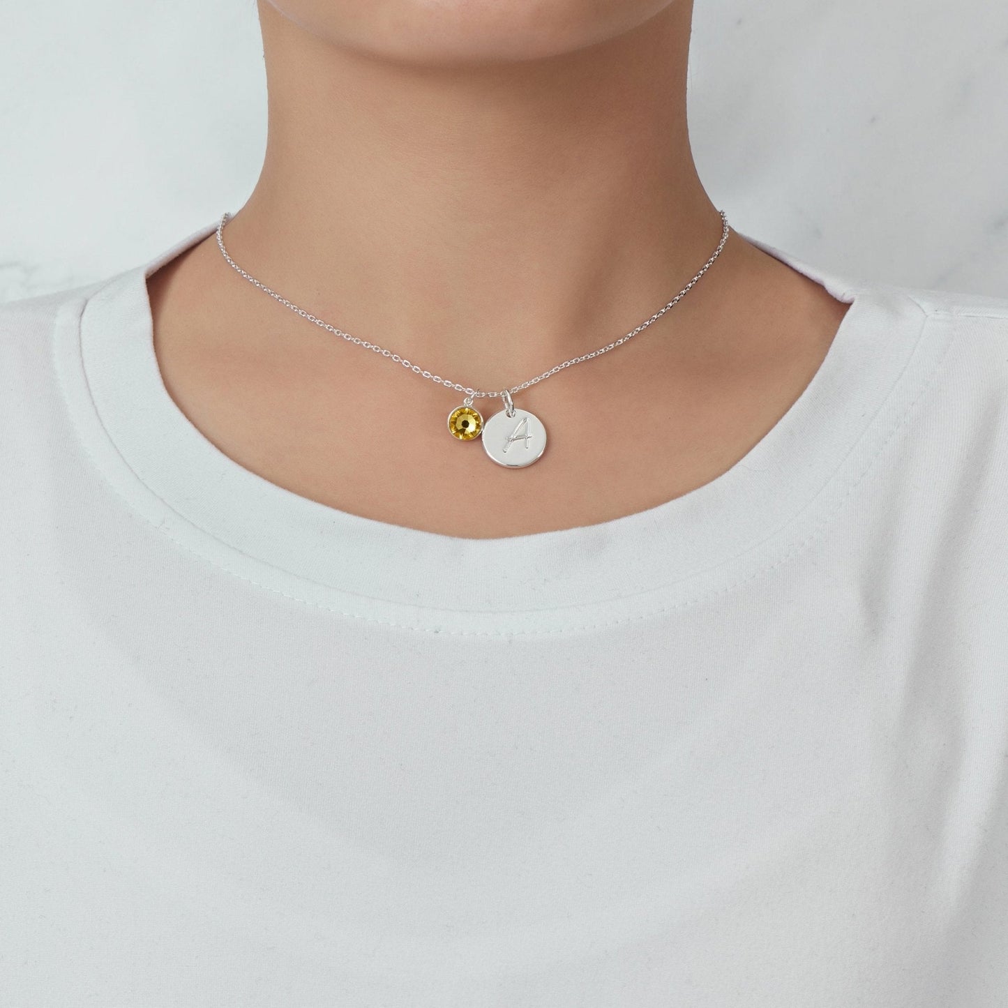 November (Topaz) Birthstone Necklace with Initial Charm (A to Z) Created with Zircondia® Crystals