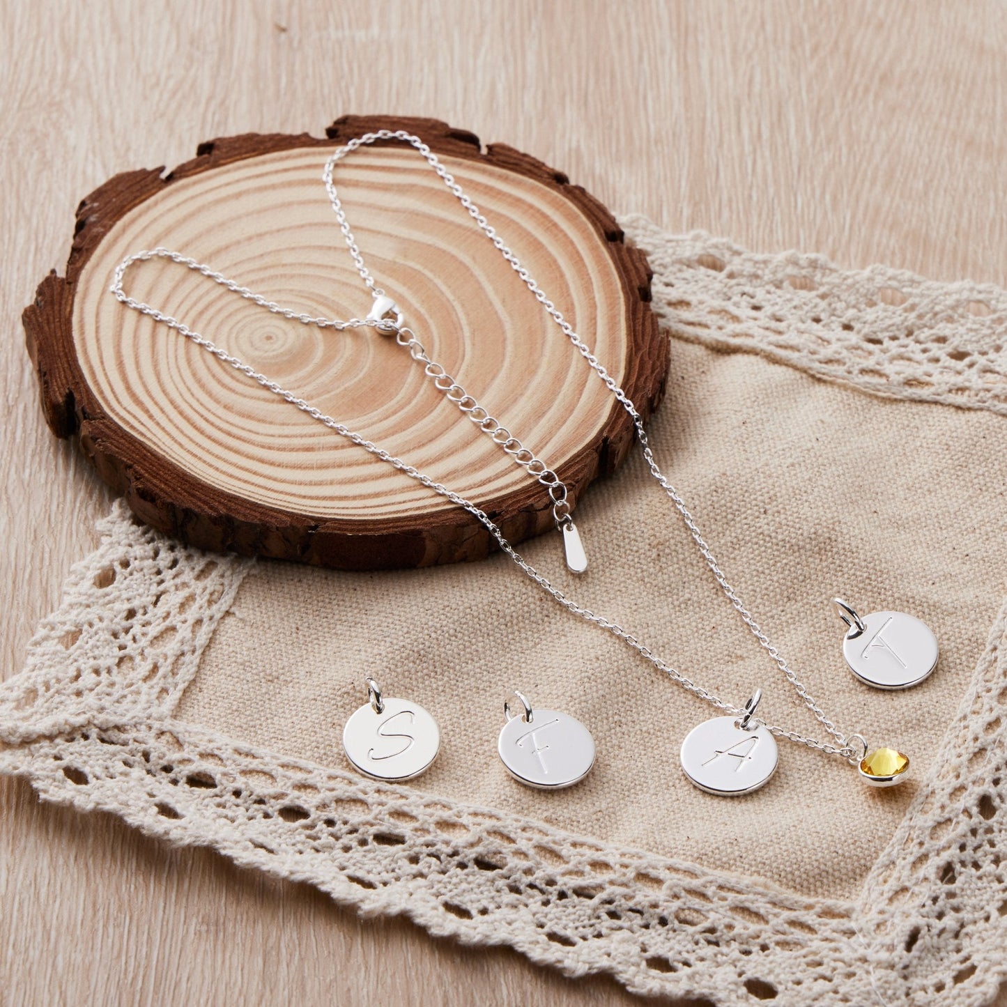 November (Topaz) Birthstone Necklace with Initial Charm (A to Z) Created with Zircondia® Crystals