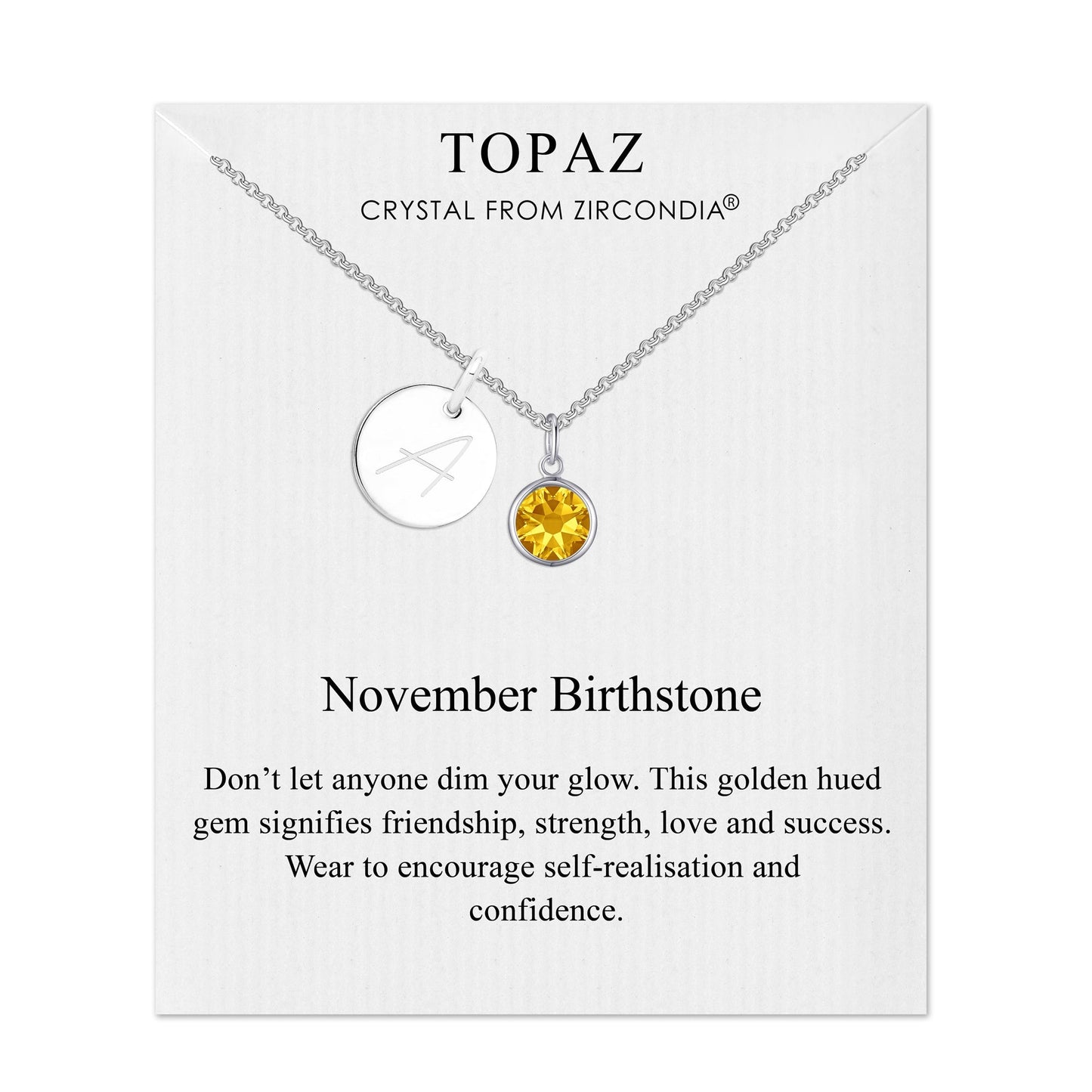 November (Topaz) Birthstone Necklace with Initial Charm (A to Z) Created with Zircondia® Crystals